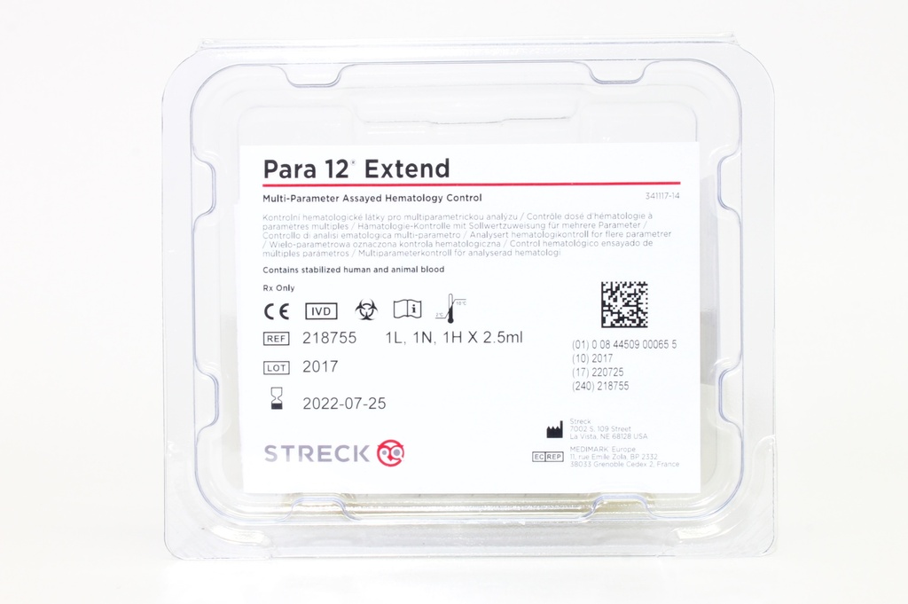 Control Hematología para 12 Extend. 3 Niveles . Streck (USA).