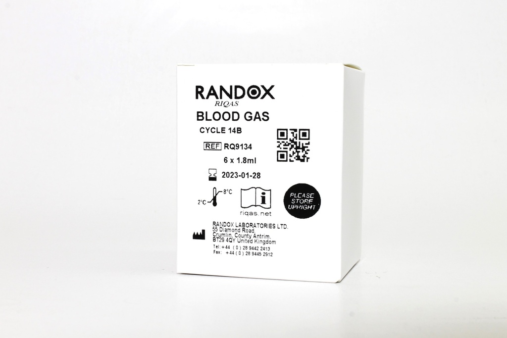 Control de Calidad Externo RIQAS Gases Arteriales. 11 Mensurandos. Rep. 30. Randox (UK).