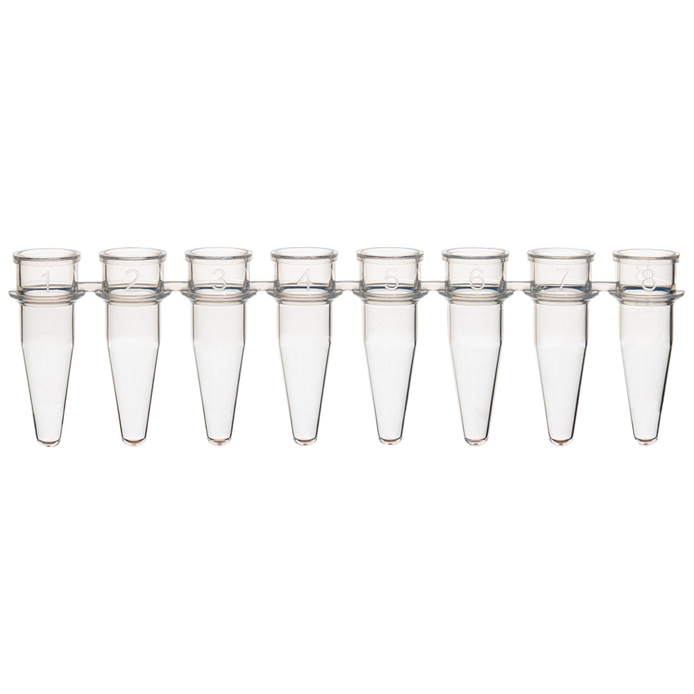 PCR 8-Strip Tubes, 0.2 ml, PP, Natural, No Caps. Globe Scientific (USA). Caja x 125 Unidades