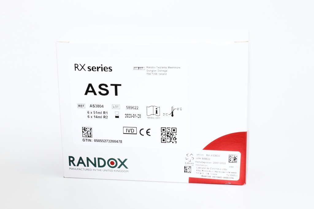 Reactivo para AST IFCC. Rx Imola.  Randox (UK).