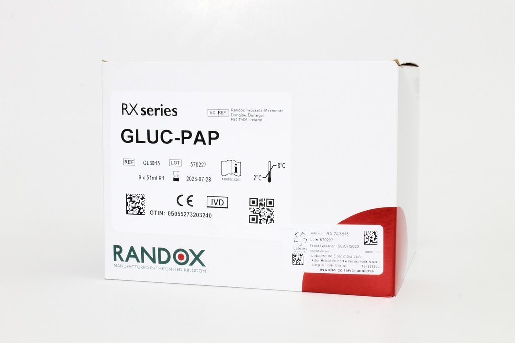 Reactivo para Glucosa Rx (Liquida) GOD-PAP. Randox (UK).