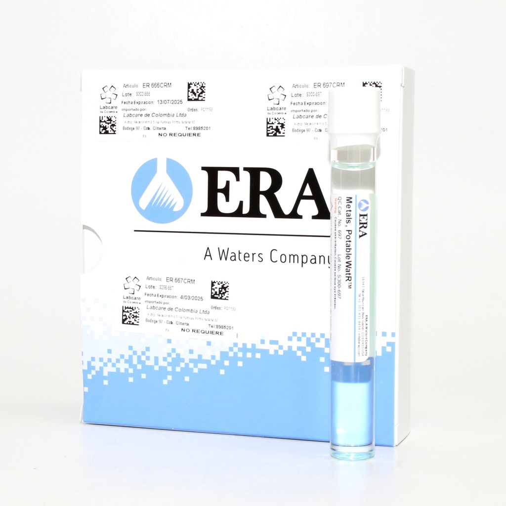 Material de Referencia Certificado (CRM) para Metales en Agua de Suministro. ERA (USA).