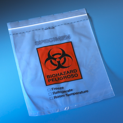 Bolsa para Transporte de Muestras de Riesgo Infecciosos (Biohazard), 8"X10", Ziplock. Globe Scientific (USA). 