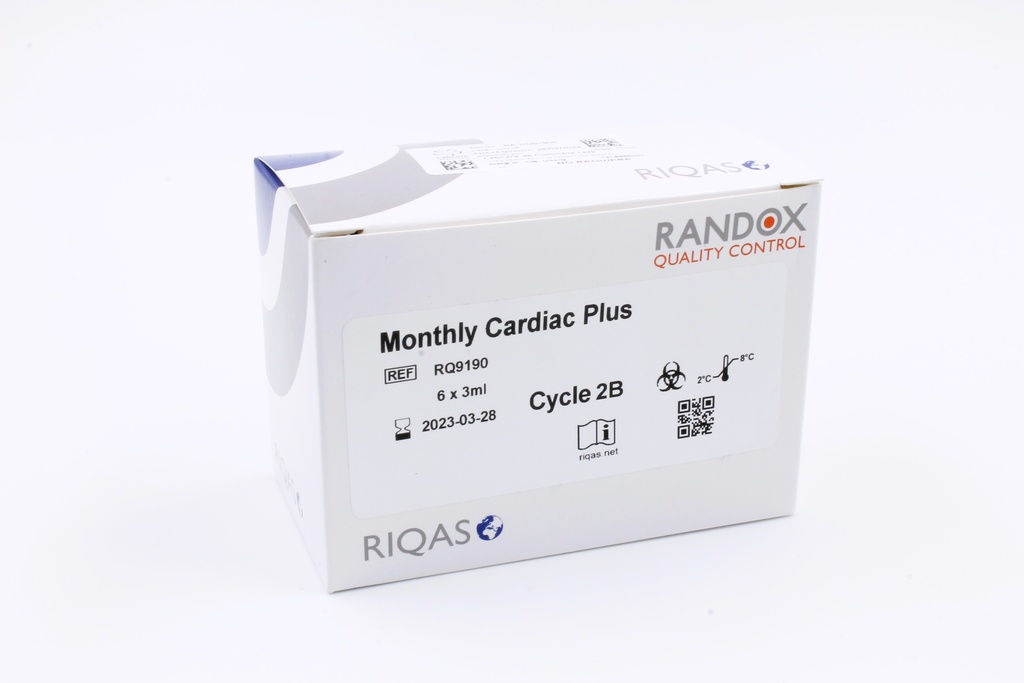 Control de Calidad Externo (Ensayo de Aptitud) RIQAS Cardiaco Plus. 11 Mensurandos. Rep. 30. Randox (UK).