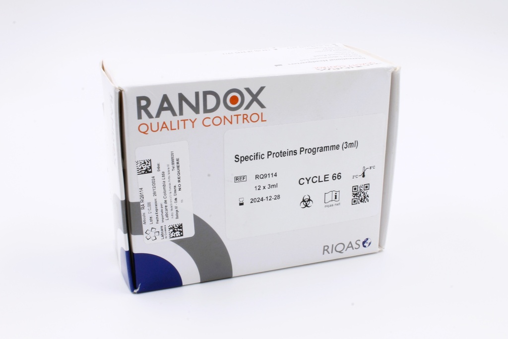 Control de Calidad Externo (Ensayo de Aptitud) RIQAS Proteínas Específicas. 26 Mensurandos. Rep. 15. Randox (UK).