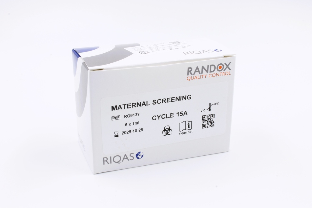 Control de Calidad Externo (Ensayo de Aptitud) RIQAS Screening Maternal. 6 Mensurandos. Rep. 30. Randox (UK).