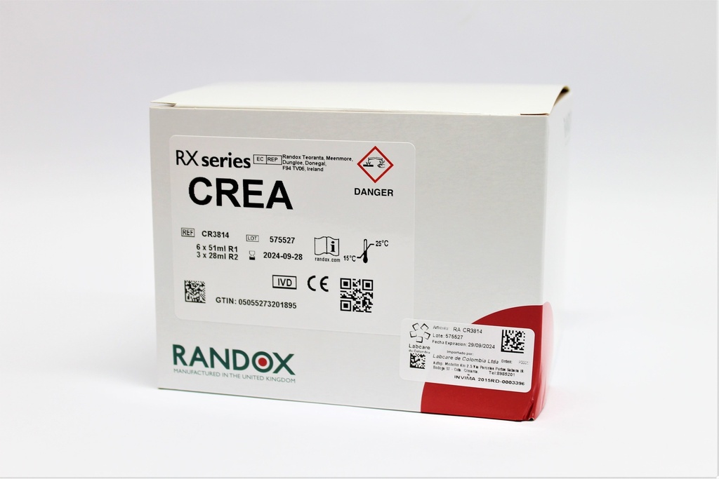 Reactivo para Creatinina Rx (Jaffe Líquido) Randox (UK).