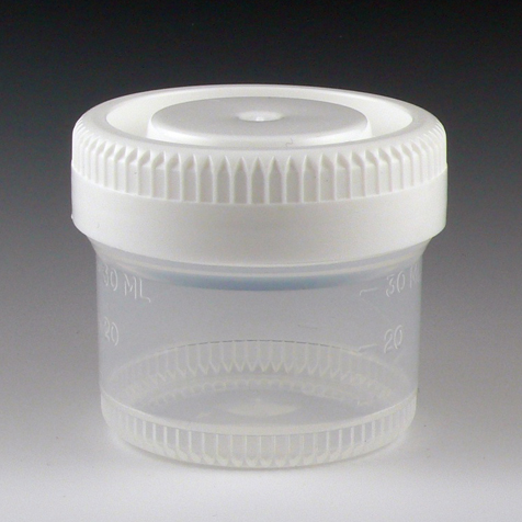 Recipiente para Muestras PP Graduado 60 ml Diametro 48 Mm Con Tapa Rosca Blanca. Globe Scientific (USA).