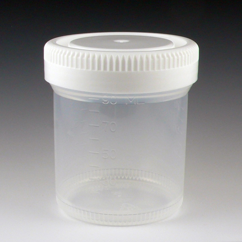 Recipiente para Muestras PP Graduado 90 Ml Diametro 53 Mm Con Tapa Rosca Blanca. Globe Scientific (USA). Caja X 300 Unidades