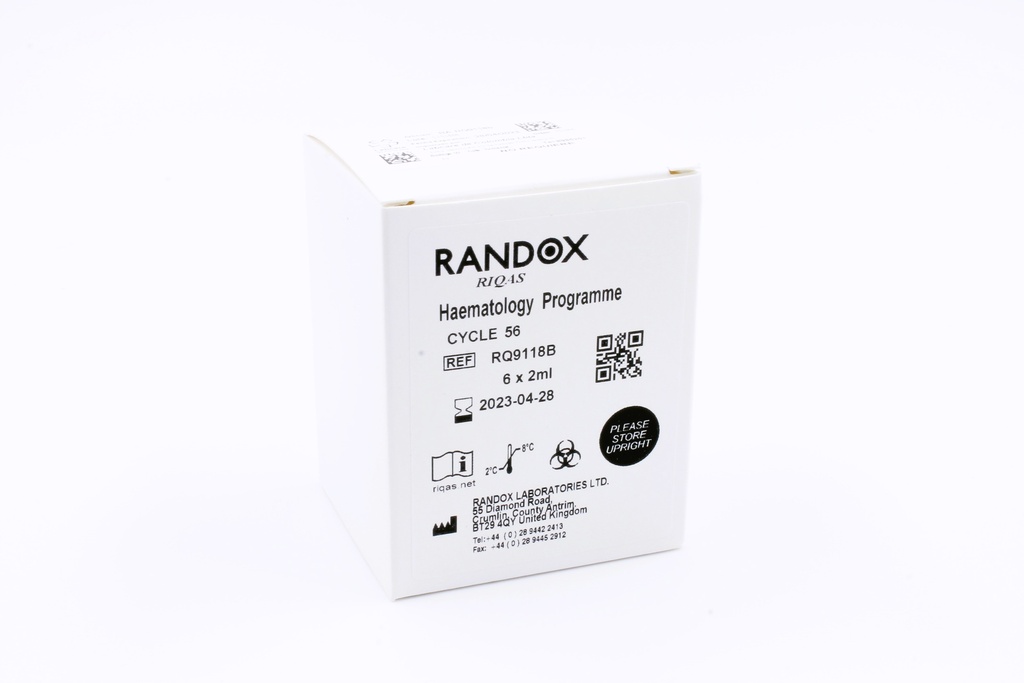 Control de Calidad Externo (Ensayo de Aptitud) RIQAS Hematología. 11 Mensurandos. Rep. 15. Randox (UK).