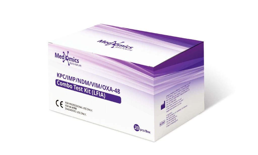 Kit de Prueba Combinado de Carbapenemasas KPC/IMP/NDM/VIM/OXA-48 (LFIA). Medomics