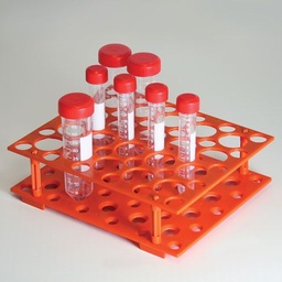 [GB 456930] Gradilla para Tubos de 15 ml y 50 mL - 20 -Posiciones -15 Mm y 30 Posiciones -50 Mm - Naranja Globe Scientific (USA).