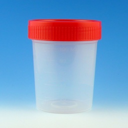 [GB 5915] ​Contenedor para Muestras de 100 ml. PP. Con Tapa Roja. No Estéril, Globe Scientific (USA)