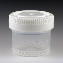 [GB 6522] Recipiente para Muestras PP Graduado 60 ml Diametro 48 Mm Con Tapa Rosca Blanca. Globe Scientific (USA).