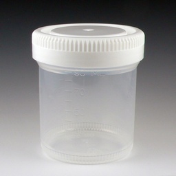 [GB 6525] Recipiente para Muestras PP Graduado 90 Ml Diametro 53 Mm Con Tapa Rosca Blanca. Globe Scientific (USA). Caja X 300 Unidades