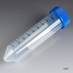 [GB 6287] Tubo para centrífuga, Fondo Cónico 50 ml, Con Tapa Rosca Azul, Graduado, No Estéril. Globe Scientific (USA).