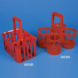 [GB 600396] Portabotellas, 4 Posiciones, para Botellas de hasta 120 mm de Ancho, HDP, Rojo. Globe Scientific (USA).