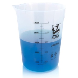 [GB 3650-10M] Beaker 10,000mL, Diamond Essentials, estilo grigo, forma baja, graduaciones impresas, PP. Globe Scientific (USA).